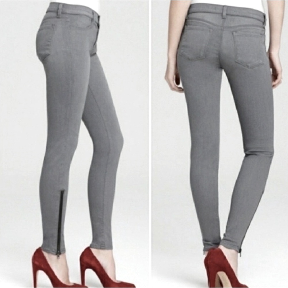J Brand Gotham grey skinny jean with black zippers up leg size 27”